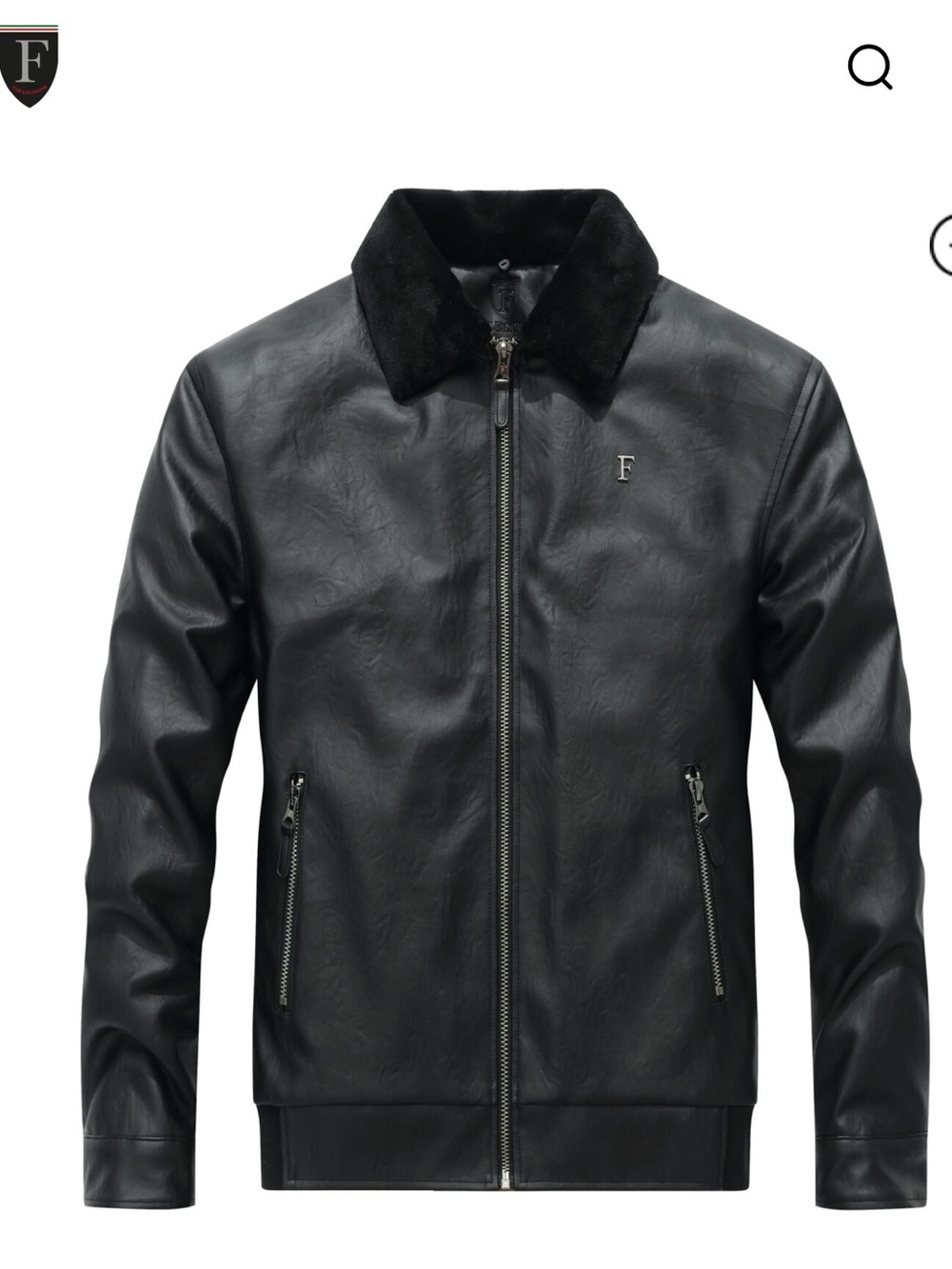 NWT Men’s Ferrari Black Faux-Leather Bomber Jacket with Shearling Collar XL